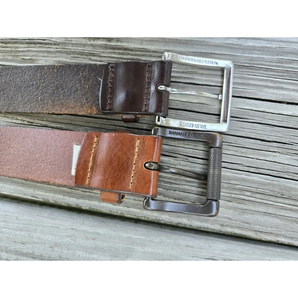 2 Vintage USA Made BANANA REPUBLIC Italian Leather Belt 34 Brown Black